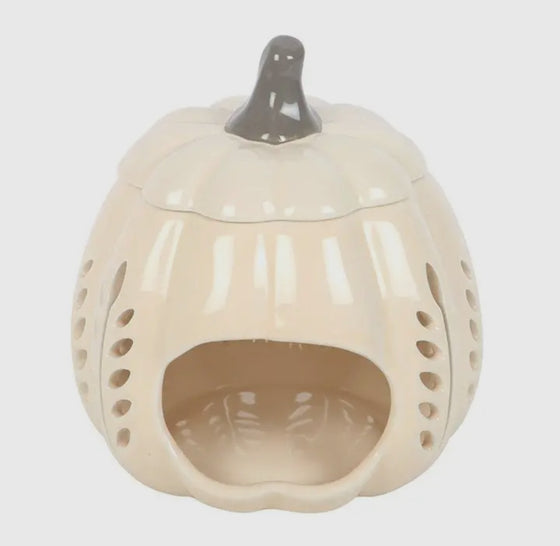 Cream Cut Out Leaf Pumpkin Oil Burner and Wax Melter