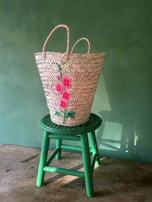  Hollyhock Basket hand embroidered