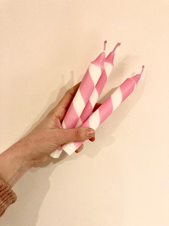 Pink and White Candy Cane Candles