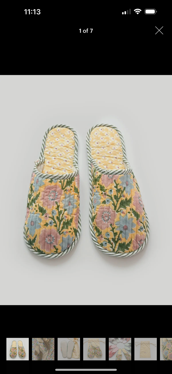 BLOCK PRINT HOUSE SLIPPERS, BUTTERMILK