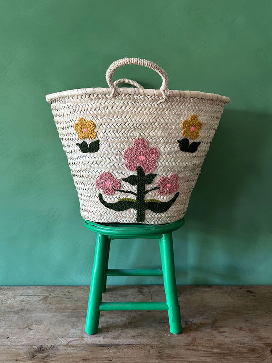 HAND EMBROIDERED MARKET BASKET, POSY